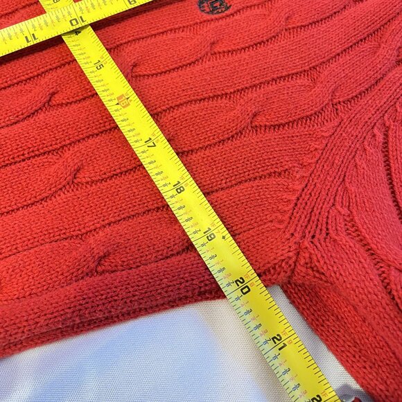 Chaps Red Cable Knit Sweater Large Long Sleeve V-Neck Womens Pullover 100% Cotto - Picture 6 of 8